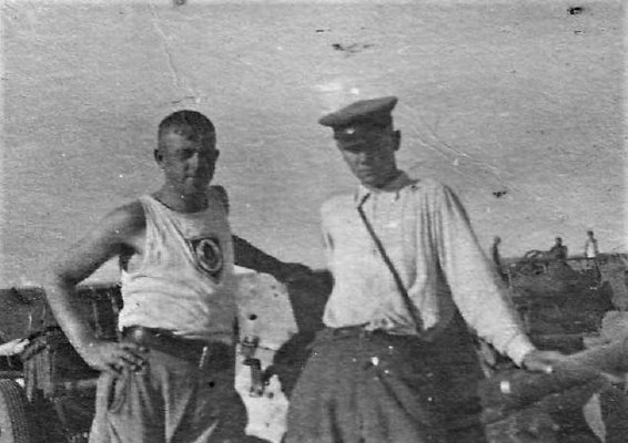 Russian soldier with a German RAD shirt in 1946.JPG