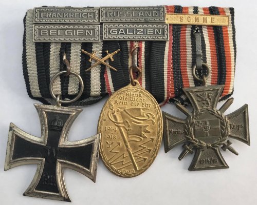 Marinekorps Flandern Kreuz. Note the 4 rare clasps by the Berlin Jeweller “Timms”. This soldier served in France, Belgium, Russia and Galicia (Poland)..jpg