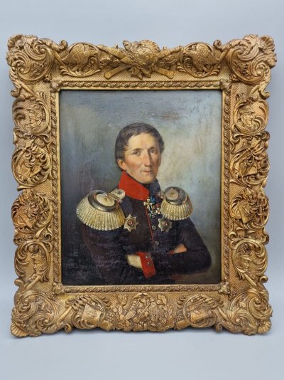 Antikes-Gemälde-Portrait-General-19Jahrhundert-mit-Orden-Abzeichen.jpg